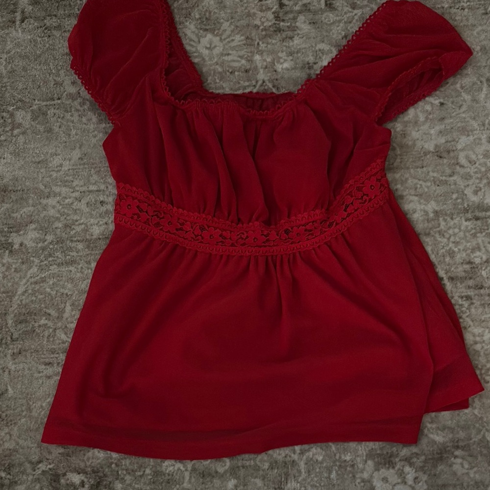 Elegant Red Lace Trim Women's Top